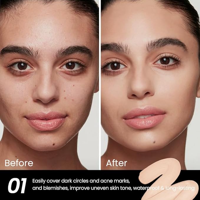 1 Pack Liquid Foundation Cream for Face Makeup,Durable Full Coverage Matte Concealer Make Up,Oil Control & Waterproof Base Primer -0.35 Fl.Oz (01#)-GlimoraGlow