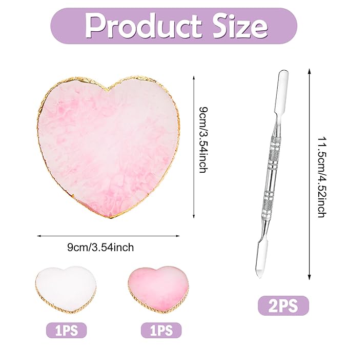 2 Pcs Resin Nail Art Palette and 2 Pcs Nail Brush, Color Palettes Cosmetic Mixing Tools, Nail Polish Palette with Stainless Stirring Rod for Nail Salons and Beginners (White, Pink)-GlimoraGlow