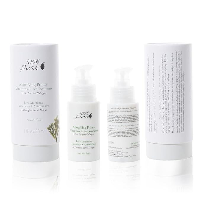 100% PURE Mattifying Face Primer Plumping Makeup Base & Moisturizer with Anti-Aging Seaweed Collagen - Long-Lasting Matte Pore Diminishing Cosmetics Prep, Flawless Smooth Skin Hydration - 1 oz-GlimoraGlow