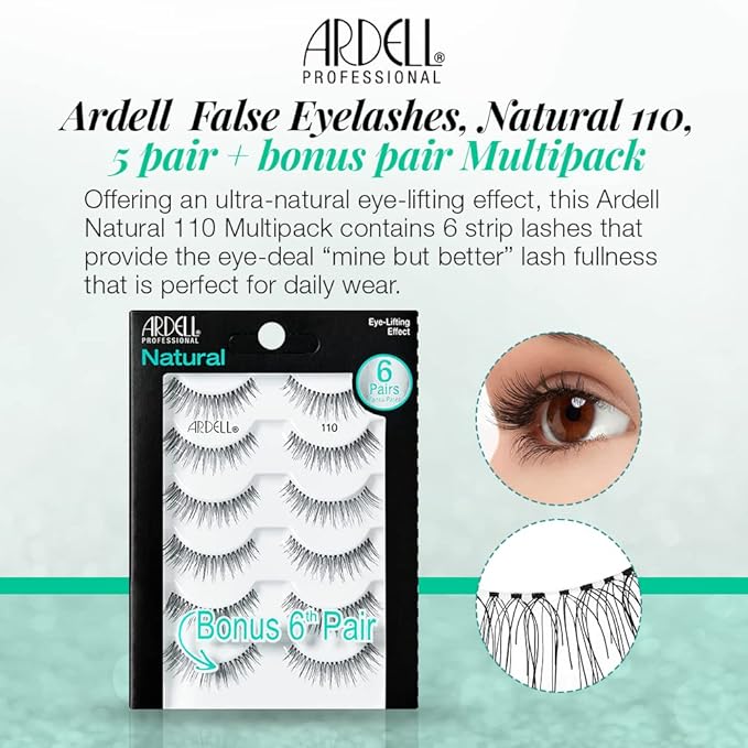 Ardell False Eyelashes, Natural 110, 5 pair + bonus pair Multipack for Eye-Lifting Effect-GlimoraGlow