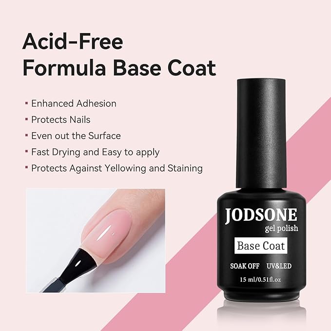 JODSONE 3 Bottles of Top Coat Matte Top Coat Base Coat Set Soak off Salon Use Home DIY Nail Gel-GlimoraGlow