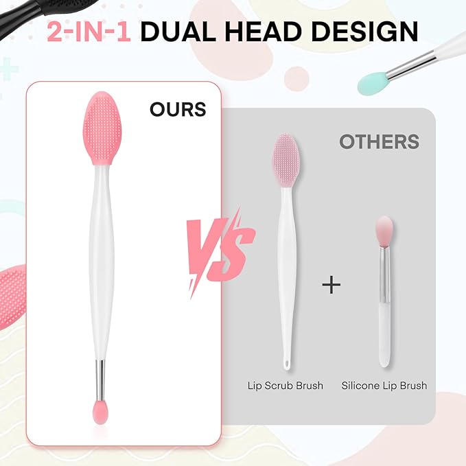 Unaone Lip Scrub Brush - 3 PCS Dual-ended Lip Scrubber Exfoliator and Silicone Lip Brush, 2-in-1 Silicone Lip Scrub Tool Lip Mask Applicator, Gentle Exfoliator & Applicator for Soft-GlimoraGlow