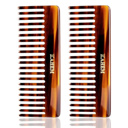 2-Piece Set Handcrafted Acetate Wide Tooth Combs - 6.29" Premium Detangler for Women, Men & Kids, Ideal for Curly, Long & Short Hair - Professional Quality for Wet/Dry Use-GlimoraGlow