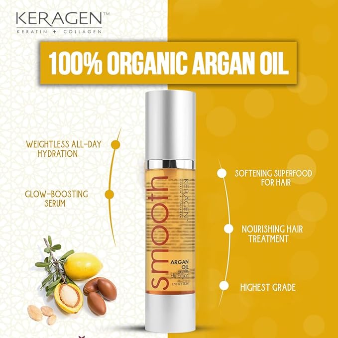 KERAGEN - Nourishing Hair Serum for Dry Damaged Hair - Argan Oil for Hair Treatment - Brilliant Shine, Heat Protection with Paraben, Phthalate and Sulfate Free Formula (1.7 Oz)-GlimoraGlow
