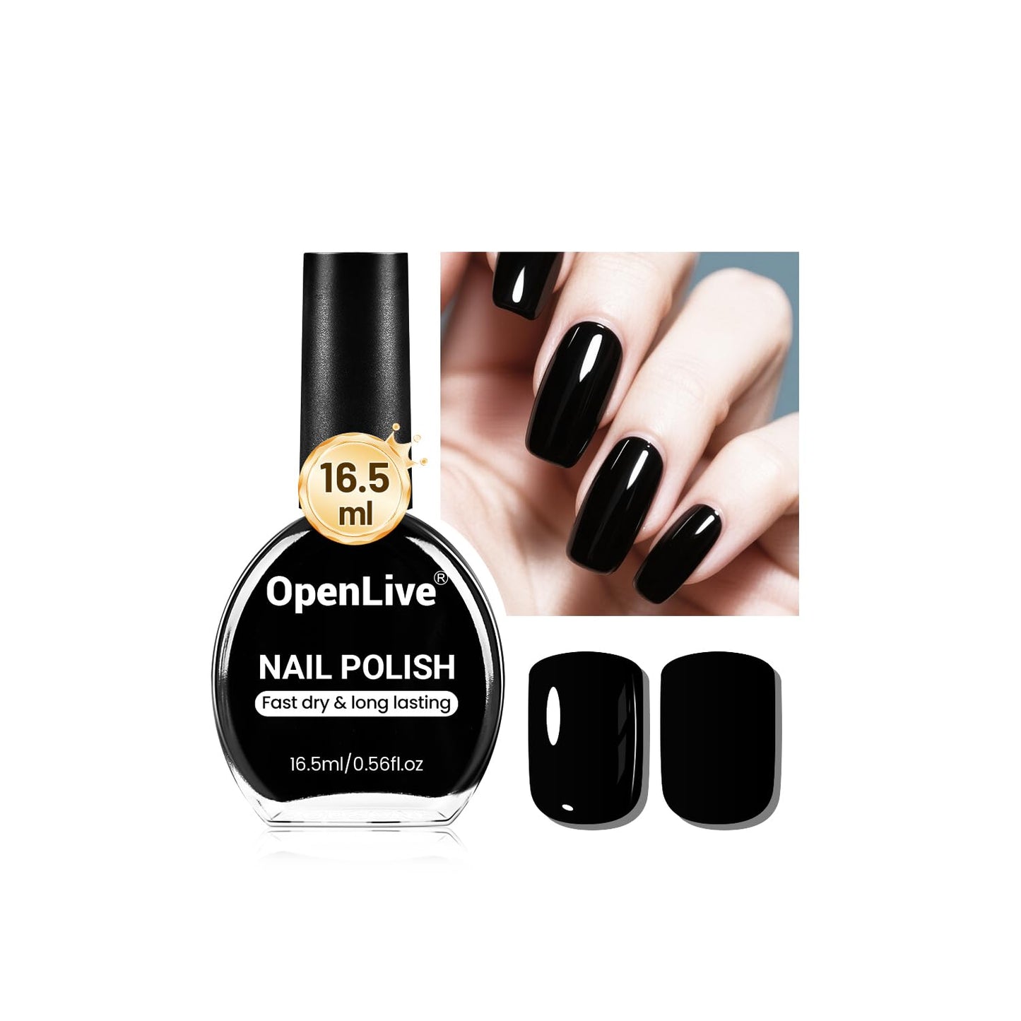 16.5ml Black Nail Polish Large Volume Quick Drying Nail Polish, Fast Drying and Long Lasting Color Nail Art DIY Home Manicure Gift for Women-GlimoraGlow