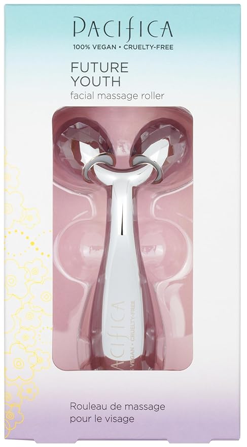 Pacifica Future Youth Stainless Steel Face Roller – Cooling Dual Gua Sha Facial Massager for Sculpting, Contouring & De-Puffing – Anti-Aging Skin Care Tool for Wrinkles & Fine Lines Lymphatic Drainage-GlimoraGlow