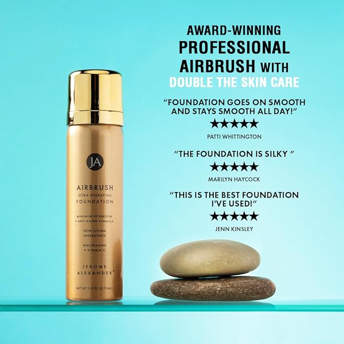 Jerome Alexander Airbrush Foundation Ultra Hydrating, Spray Foundation Makeup with 2x the Active Ingredients, Ultra-Light, Buildable, Full Coverage Formula (Warm Medium)-GlimoraGlow