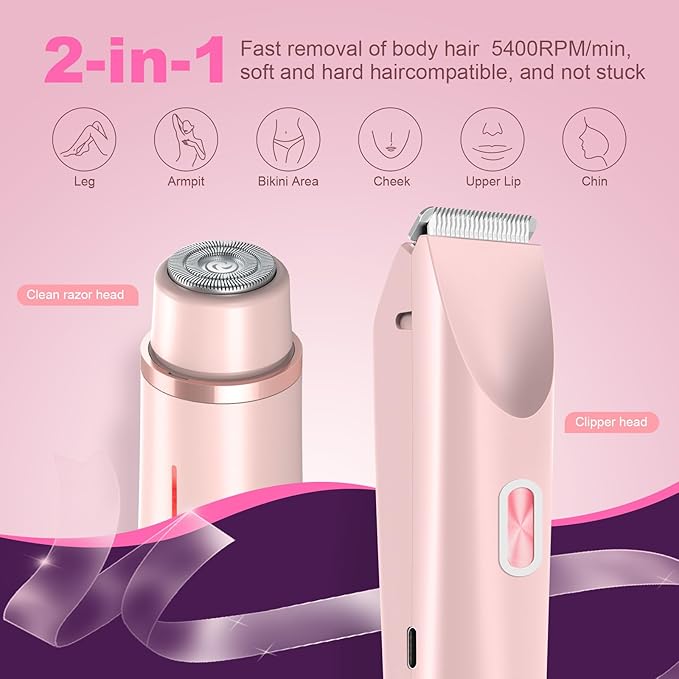 2025 New Bikini Trimmer for Women,Dermave Bikini Shaver,2-in-1 Electric Razors for Women(Pink)-GlimoraGlow