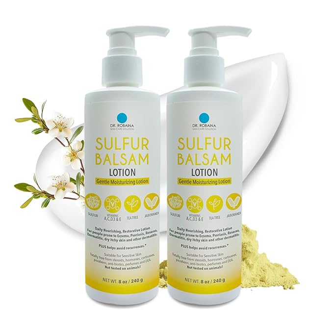 Dr. Robaina Sulfur Balsam Lotion – Lightweight Moisturizer for Dry, Flaky & Itchy Skin – Calms Redness, Supports Skin Barrier & Locks Hydration – Shea Butter & Tea Tree – 8 fl oz, USA Made-GlimoraGlow