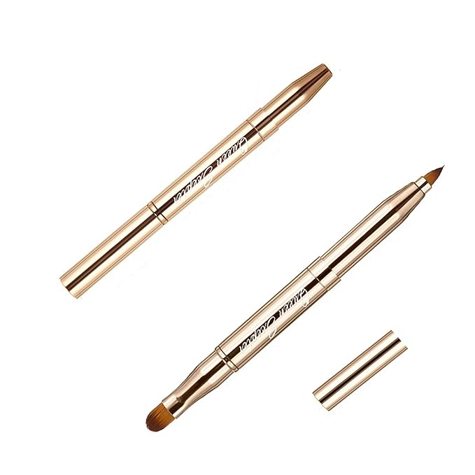 Retractable Eyebrow Eyelash Lip Brush Makeup Brush Double-Sided Soft With Cap Concealer Eyeliner For Travel Cosmetic Brushes, gold color-GlimoraGlow