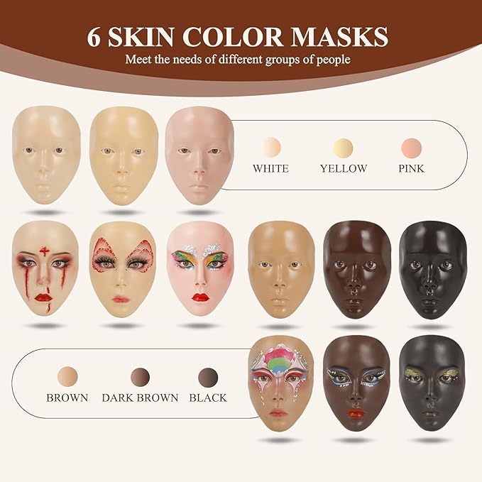 5D Makeup Practice Face Board, Makeup Practice Accessories Set with Face Painting Mannequin Head, Makeup Brushes, Face Painting and 2-in-1 Dual-Ended Eyebrow Pen, Makeup Practice Gift, Dark Brown-GlimoraGlow