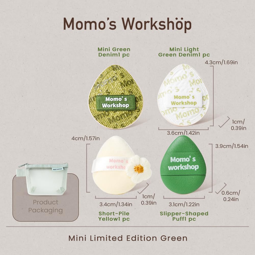 Mini Denim Makeup Sponge Set,Mini Makeup Blenders Sponge for Concealer/Blush/Highlighter, Perfect for Detail Work & Travel,4pcs Green Mini Concealer Puffs with Travel Pouch-GlimoraGlow