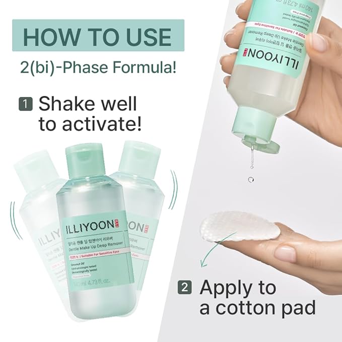 Illiyoon Gentle Deep Eye Makeup Remover | for Waterproof Mascara, Lipstick, Eyeliner, Non-Greasy 2-Phase Oil & Water Formula, Ophthalmologist Tested, Vegan, Korean Skin Care, 4.73 fl.oz.-GlimoraGlow