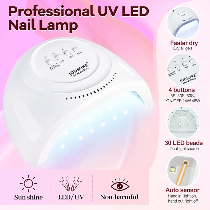 JODSONE 100 PCS Gel Nail Polish Starter Kit with U V Light 95 Colors Macarons Combined with Dark Colors Nail Gel No Wipe Base Coat Top Matte Coat Long Lasting Shine-GlimoraGlow