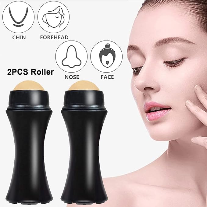 2Pcs Volcanic Face Roller Oil Control On The Go Oil-Absorbing Blotting Tool Natural Volcanic Roller Stone Ball (Black and White)-GlimoraGlow