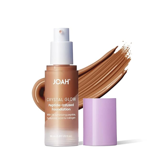 JOAH Peptide Infused Foundation, 2-1 Korean Face Makeup with Blurring Face Primer, Luminizer, Hydration & Skin Defense for a Lightweight Finish, Buildable Medium Coverage, 1.01 Oz, Deep Warm-GlimoraGlow