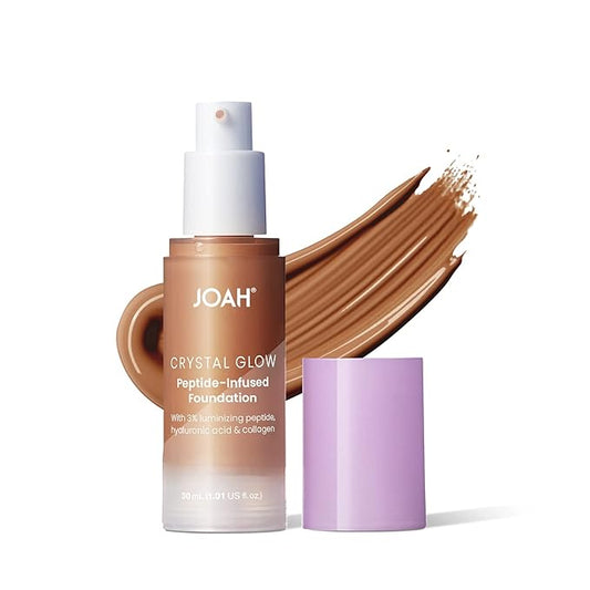 JOAH Peptide Infused Foundation, 2-1 Korean Face Makeup with Blurring Face Primer, Luminizer, Hydration & Skin Defense for a Lightweight Finish, Buildable Medium Coverage, 1.01 Oz, Deep Warm-GlimoraGlow