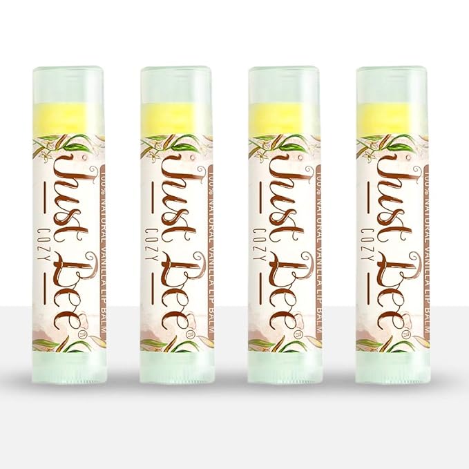 100% Natural Beeswax Lip Balm with Organic Oils (Cozy Vanilla, 4 pack)-GlimoraGlow
