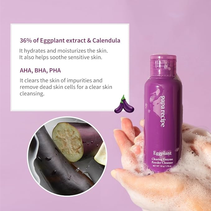 Papa Recipe Eggplant Enzyme Powder Cleanser - Soft Exfoliating Facial Wash for Sensitive Skin (50g, 1.72oz) - Korean Skincare for Radiant, Smooth Complexion, Safe for sensitive skin-GlimoraGlow