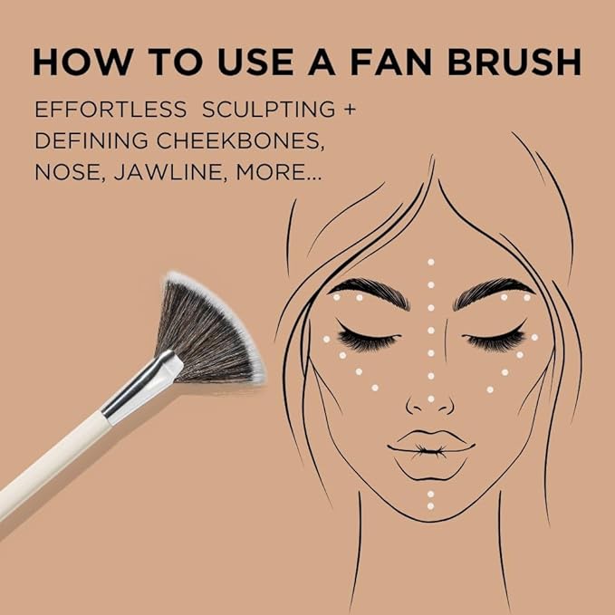 HALEYS Fan Brush VEGAN+CRUELTY-FREE, Sustainable Wood, Vegan Bristles for Airbrushed Finish, For highlighter application, Streak-free, Perfect Blending, Blurs, Smooths with Control-GlimoraGlow