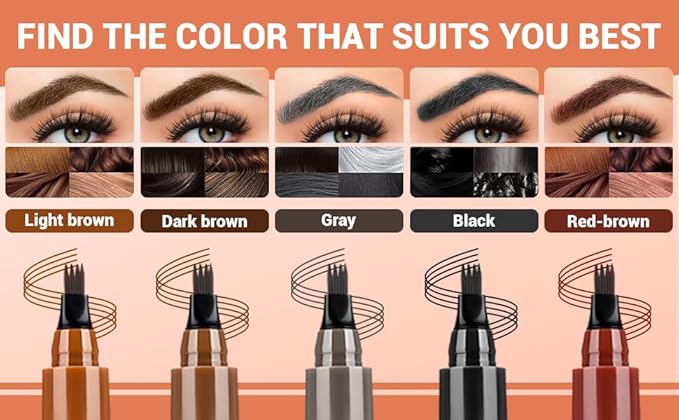 2025 New Magic Eyebrow Pencil, 3D Waterproof 4 Tipped Precise Brow Pen Microblading Eyebrow Pencil Contouring Pen Fine Stroke Microblading Creates Natural (Gray Brown)-GlimoraGlow