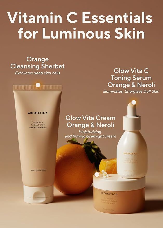 AROMATICA Glow Vita C Toning Serum Orange & Neroli 30ml/1.01 fl. oz - Orange Vitamin C Serum for Face with Hyaluronic Acid For Sensitive Skin-GlimoraGlow