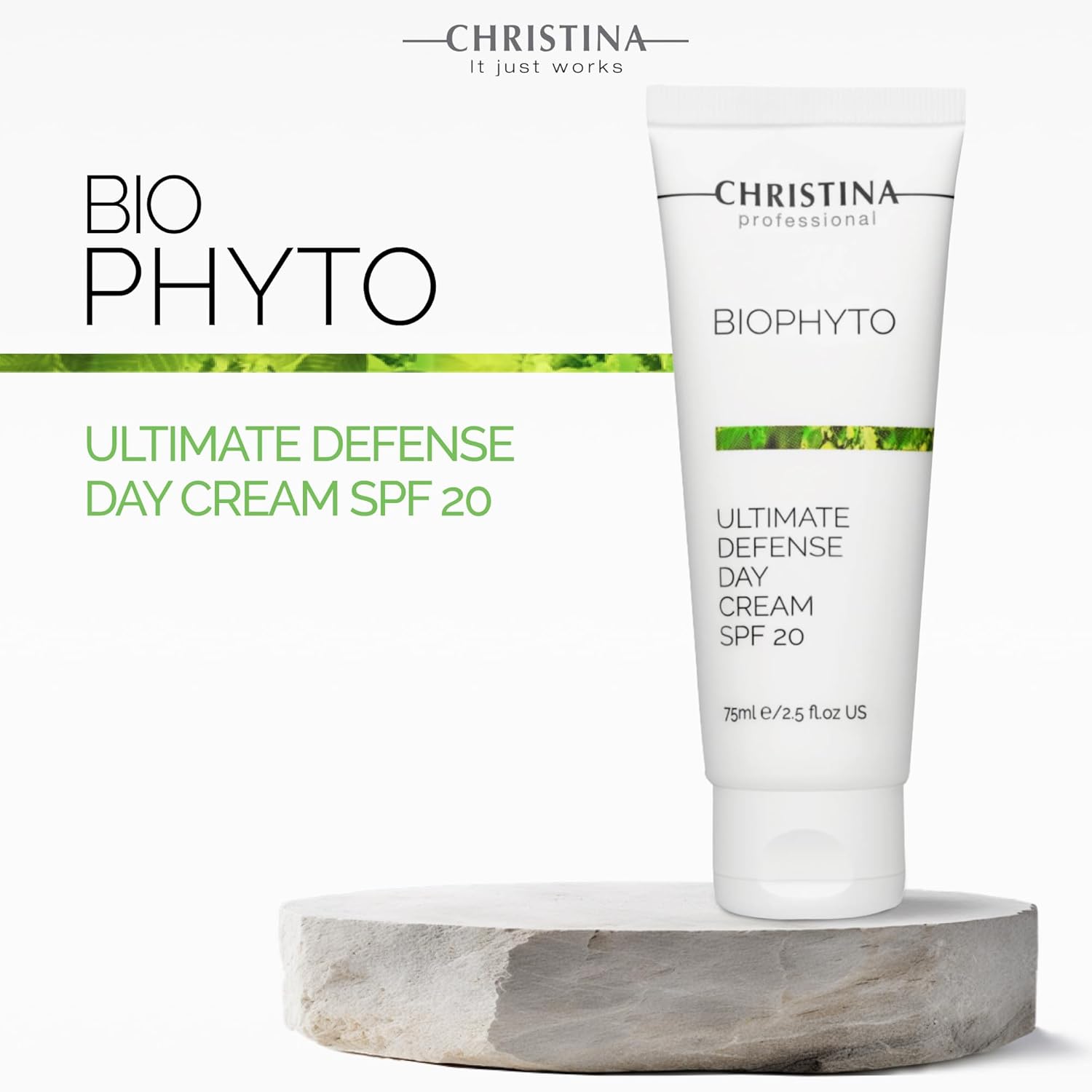 Christina Bio Phyto Ultimate Defense Day Cream Moisturizer with SPF 20-75 ml - Broad Spectrum UVA/UVB Protection Facial Moisturizer with Hyaluronic Acid & Vitamin B12- For Normal & Combination Skin-GlimoraGlow