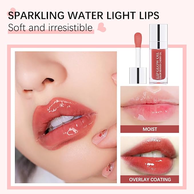Hydrating Lip Glow Oil Moisturizing Plumping Lip Tint Lip Gloss Transparent Lip Balm Long Lasting Nourishing Repairing Lightening Lip Lines (001#+012#)-GlimoraGlow