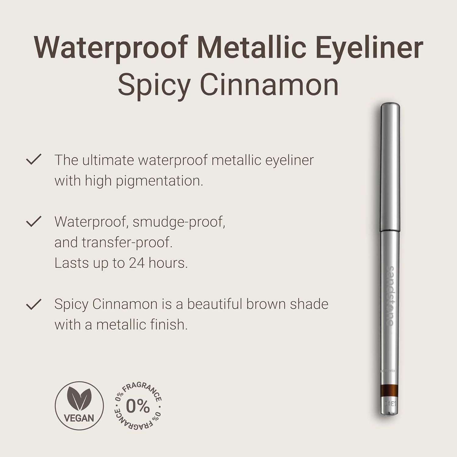 Hypoallergenic Waterproof Eyeliner - Fragrance Free Metallic Eye liner - Vegan and Cruelty Free Eye Pencil - Eyeliner Pencil for Sensitive Eyes (Spicy Cinnamon)-GlimoraGlow