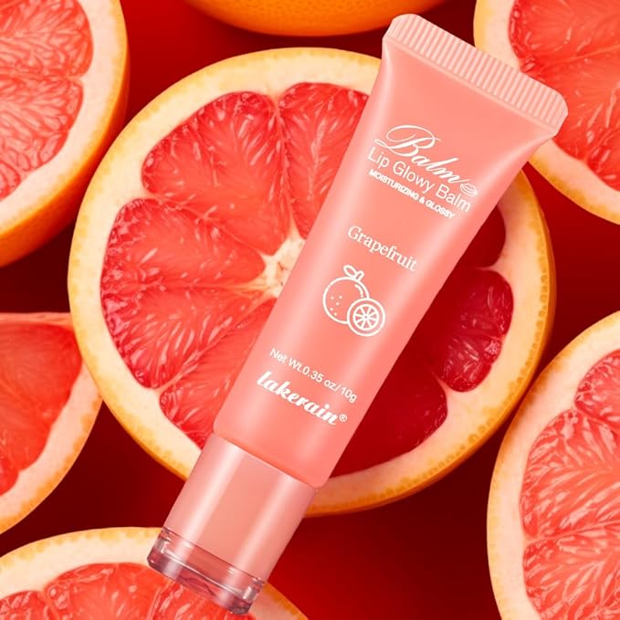 Hydrating Lip Butter Balm for a Glossy Finish and Lip Glow - Lip Glowy Balm with Summer-worthy Fragrance | Vegan Lip Care (#3-Grapefruit)-GlimoraGlow