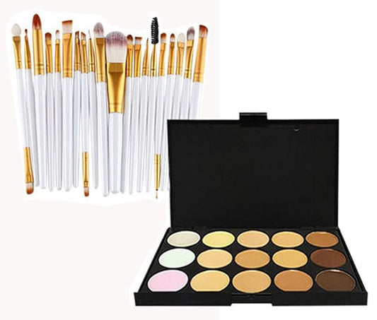 20pc White Eye And 15pc Contour Pallet Eye Makeup Brush Set-GlimoraGlow