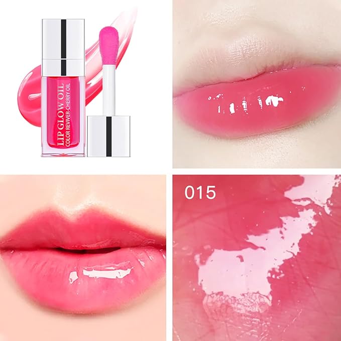 Hydrating Lip Glow Oil Moisturizing Plumping Lip Tint Lip Gloss Transparent Lip Balm Long Lasting Nourishing Repairing Lightening Lip Lines (015# CHERRY)-GlimoraGlow