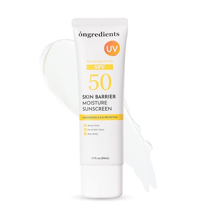 ONGREDIENTS Skin Barrier Moisture Sunscreen Broad Spectrum SPF 50, Glowy Finish, Non-Sticky, No White Cast, Hydrating, Moisturizing, Airy Texture, Korean Skin Care, All Skin Types (1.7 fl. Oz)-GlimoraGlow