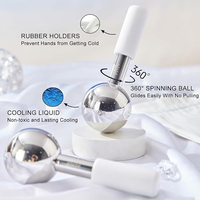 360 Rotating Ice Globes for Face & Eyes, Unbreakable Stainless Steel Cryo Sticks for Beauty Routines, Facials Cold Roller Colling Globes for Puffiness, Wrinkles, Dark Circles, Headaches-GlimoraGlow
