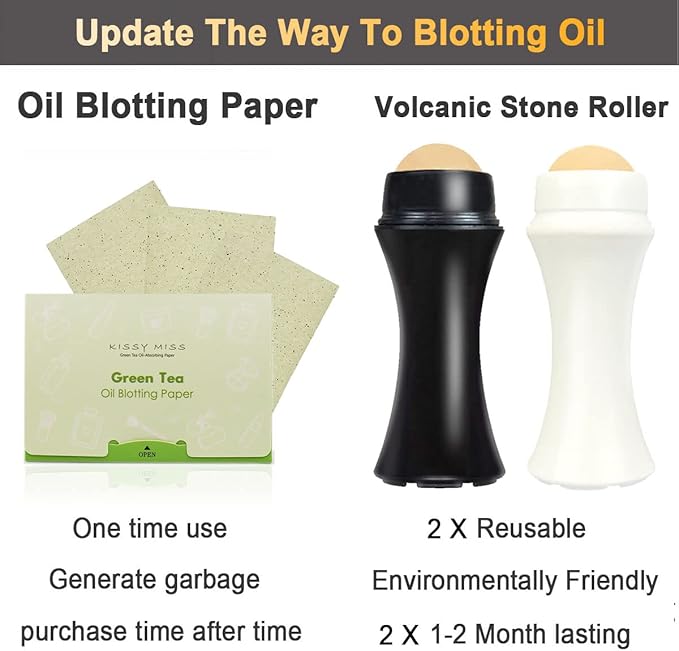 2Pcs Volcanic Face Roller Oil Control On The Go Oil-Absorbing Blotting Tool Natural Volcanic Roller Stone Ball (Black and White)-GlimoraGlow