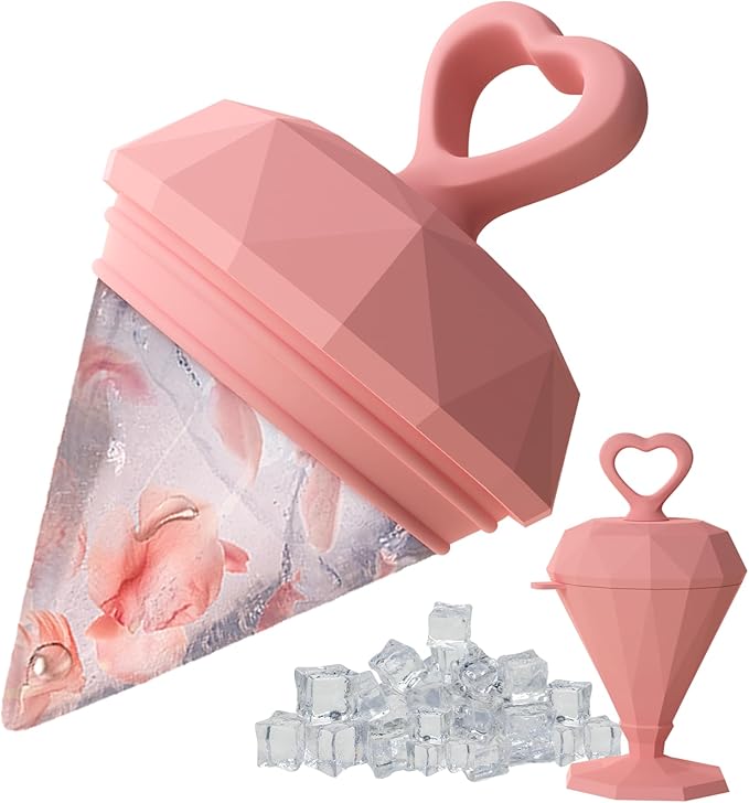 Rena Chris Ice Roller for Face: Diamond Ice Facial Roller, Reach Detailed Areas, De-Puff Eye Bags, Reusable Silicone Massage Ice Mold with Face Wash Wristband, Skin Care Tools for Women(Pink)-GlimoraGlow