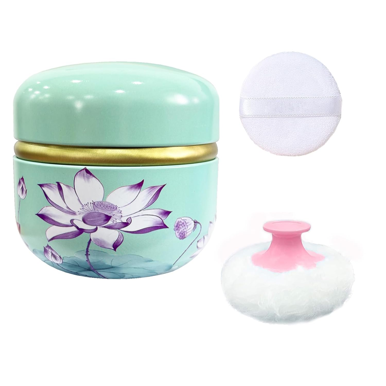 Body Powder Puff and Container for Dusting Powder, Women Powder Puff and Powder Case for Bath and Travel (Lotus Green)-GlimoraGlow