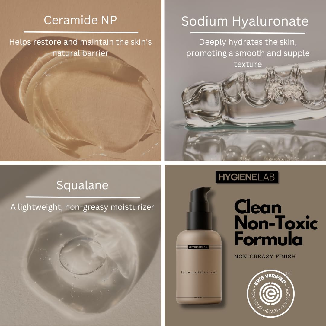 Face Moisturizer - EWG Verified, Unscented, Non-Greasy Hydration with Squalane, Aloe Vera, Ceramides & Hyaluronic Acid - 1.7 fl oz-GlimoraGlow