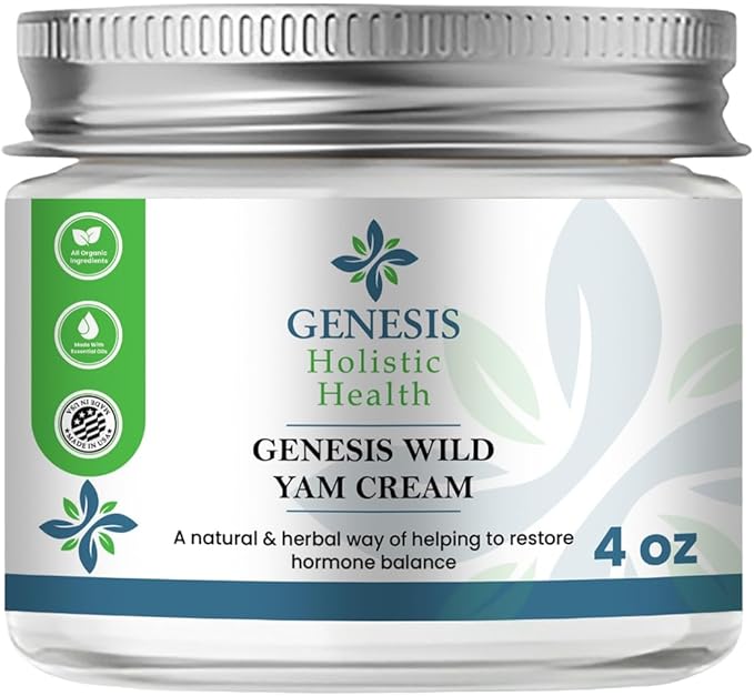 Genesis Wild Yam Root Cream, Organic Balancing Cream for Women, Deep Nourishment and Hydration, Made with Wild Yam Root, Chaste Tree Berry, and Red Clover, 4oz-GlimoraGlow