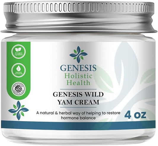 Genesis Wild Yam Root Cream, Organic Balancing Cream for Women, Deep Nourishment and Hydration, Made with Wild Yam Root, Chaste Tree Berry, and Red Clover, 4oz-GlimoraGlow