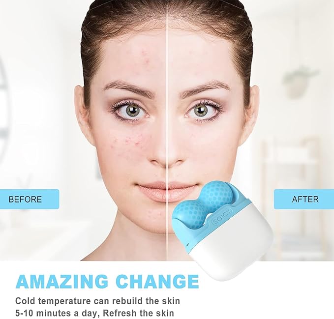 Ice Roller for Face and Eyes - Facial Skin Care Tools with 2 in 1 Face Roller and Travel Case, Self Care Gift for Men Women (Blue)-GlimoraGlow