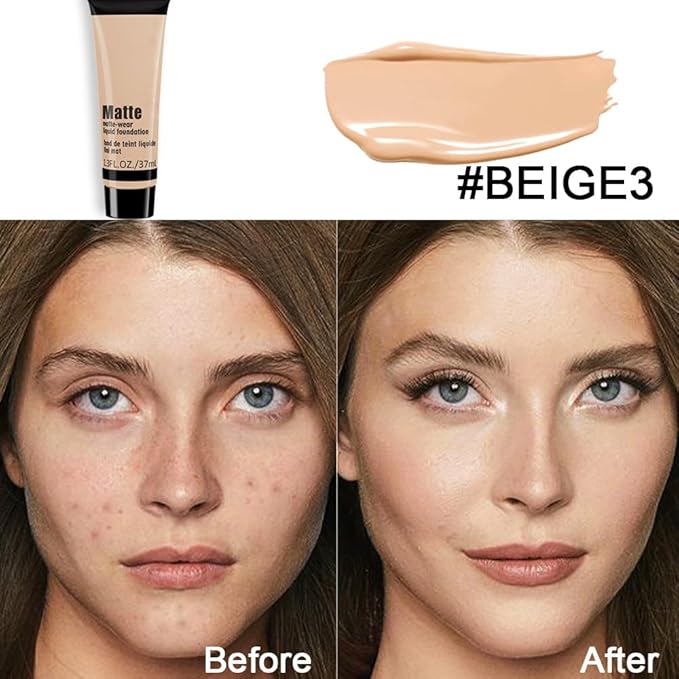 1 Pack Liquid Foundation Cream for Face Makeup,Durable Full Coverage Matte Concealer Make Up,Oil Control & Waterproof Base Primer -1 Fl.Oz (BEIGE 7#)-GlimoraGlow