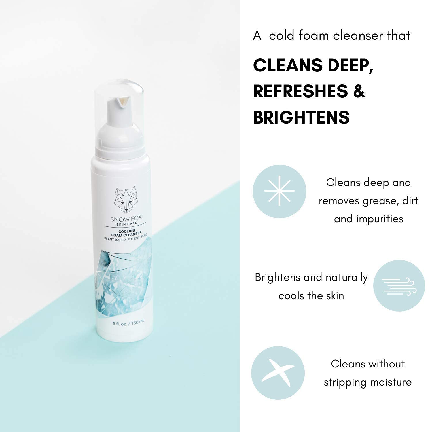 Snow Fox Cooling Foam Cleanser with Organic Aloe Vera Juice, 150 ml-GlimoraGlow