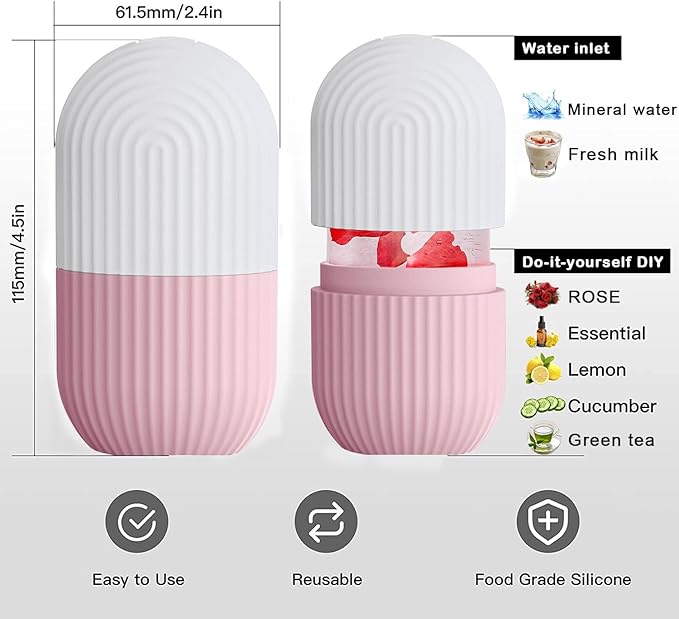 XHJRI Ice Face Roller Massager,Ice Cube Roller for Face, Eyes and Neck Naturally Conditioning and Skin Care,De-Puff Eye Bags,Reduce Migraine Pain,Reusable Massage Silicone Ice Mold (Pink White)-GlimoraGlow