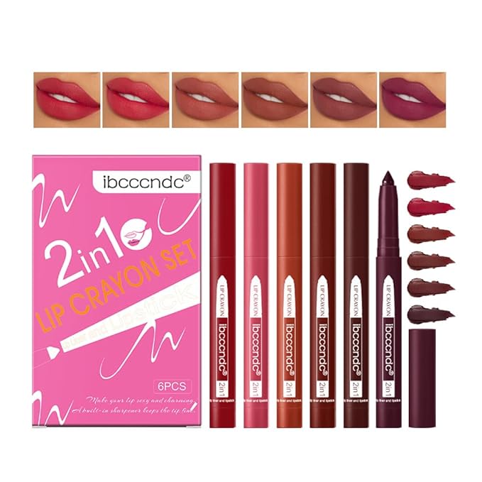 ibcccndc 6PCS Lip Liner and Lipstick Set - High Pigmented Creamy Matte Lip Liner Pencil Set for Girls and Women, Lip Makeup Gift Sets - Waterproof Formula (B)-GlimoraGlow