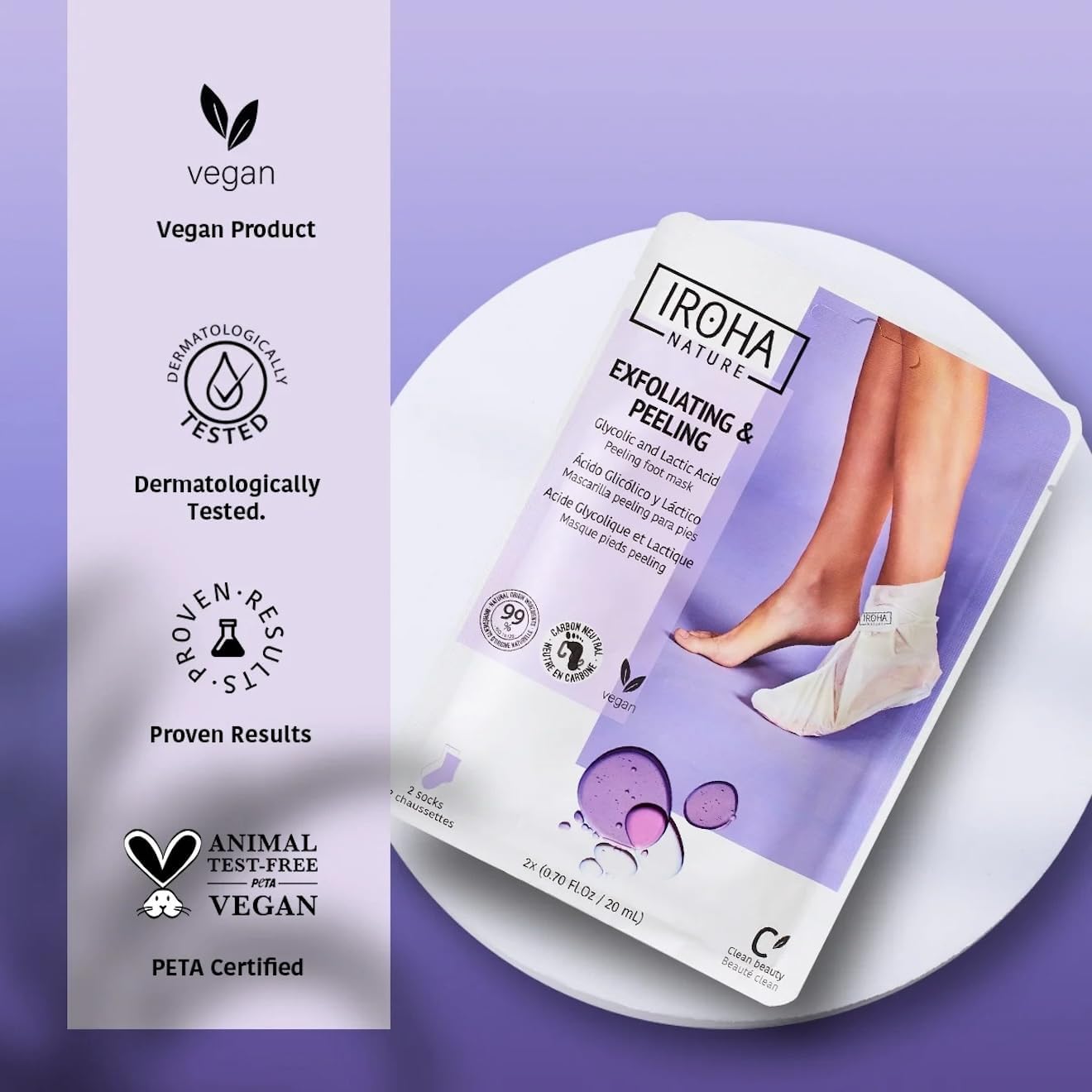 IROHA NATURE Exfoliating Foot Peeling Socks | 2 Pairs (2 Uses)| With Glycolic, Lactic, Salicylic Acids & Lavender | Intensive Treatment for Callused, Dry & Cracked Feet | Vegan Formula-GlimoraGlow