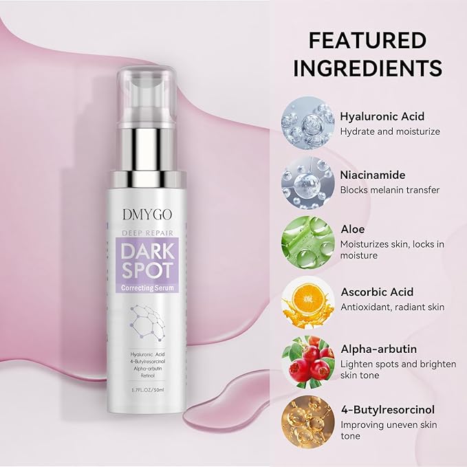 Dark Spot Remover for Face, Dark Spot Corrector for Age Spot Sun Spot Brown Spot Melasma Uneven Skin Tone, with Vitamin C and Hyaluronic Acid for Women and Men, 1.7 FL OZ-GlimoraGlow