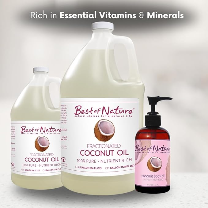 Best of Nature 100% Pure Fractionated Coconut Oil - Liquid MCT Massage & Body Oil, Unscented Moisturizer for Hair, Skin, Face, Aromatherapy Carrier for Essential Oils, Half Gallon (64 fl oz)-GlimoraGlow
