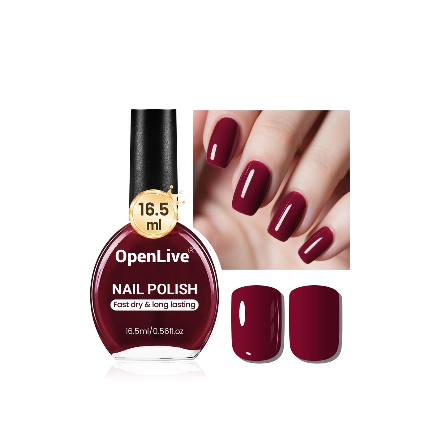16.5ml Dark Red Nail Polish Large Volume Quick Dry Nail Polish, Long Lasting Shine, Fingernail Toenail Nail Art DIY Home Travel Nail Art Gift-GlimoraGlow