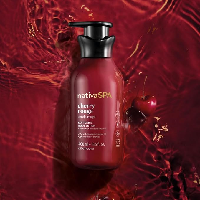 O Boticário Nativa SPA Cherry Rouge Velvety Body Lotion, Bold Oriental Amber Fragrance with Cherry Extract & Quinoa Oil, Collagen Boosting Hydration, 13.5 Ounce (400ml)-GlimoraGlow